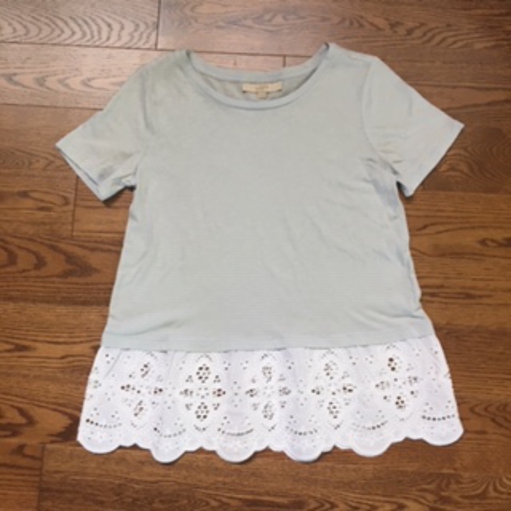 Ann Taylor Loft Eyelet Mixed Media Tee, S